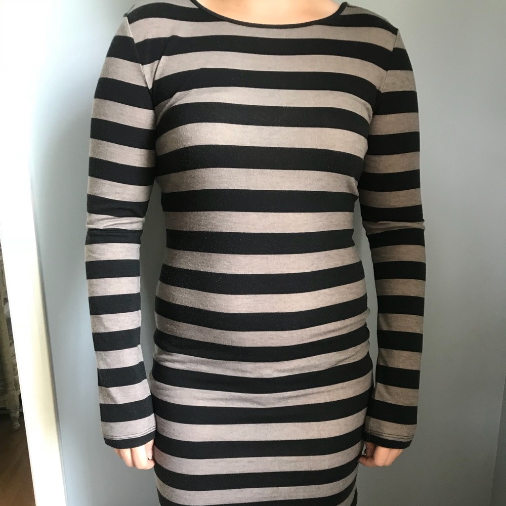 Medium Black & Grey Stripe Bodycon Dress